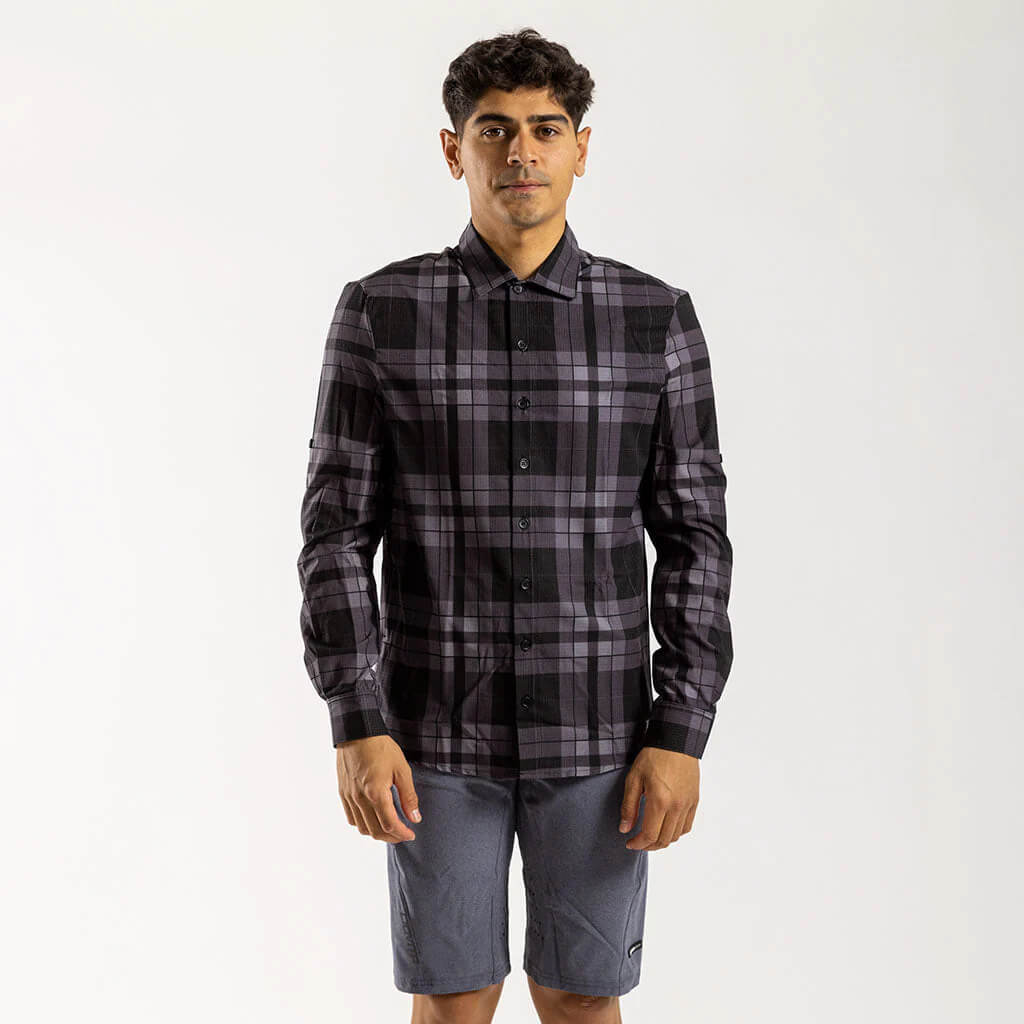 Herren Long Sleeve Adventure Gravel Shirt - Charcoal