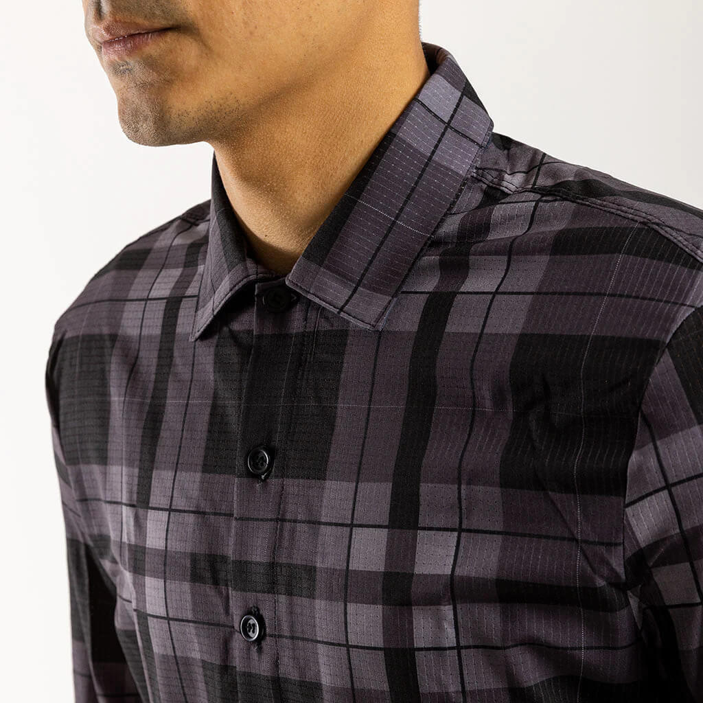 Herren Long Sleeve Adventure Gravel Shirt - Charcoal