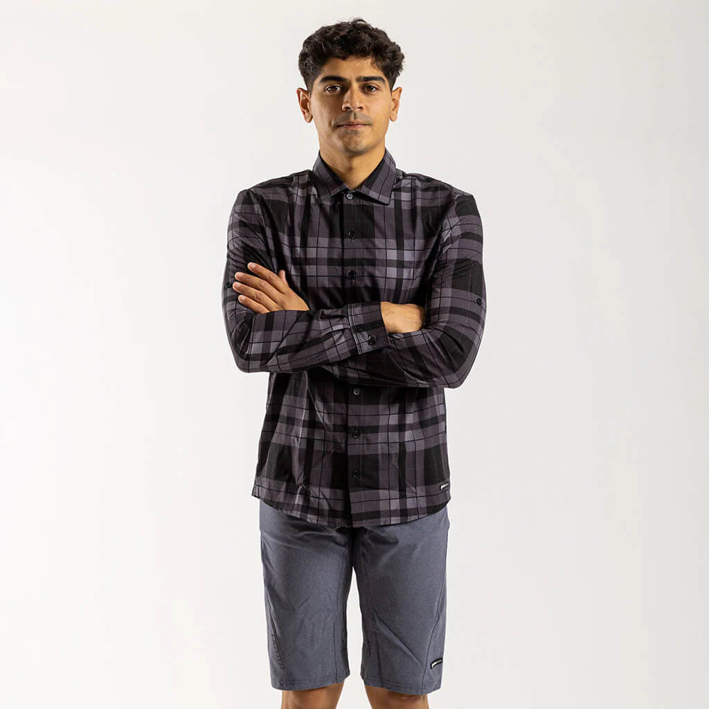 Herren Long Sleeve Adventure Gravel Shirt - Charcoal